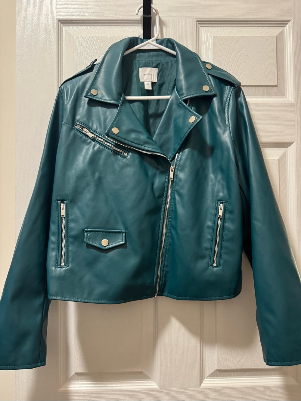 Nine West Teal Faux Leather Moto Jacket - Women's